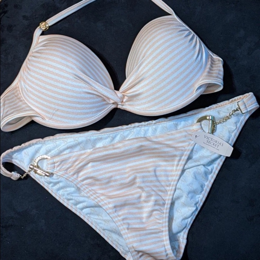 New Victoria Secret pink white striped bikini